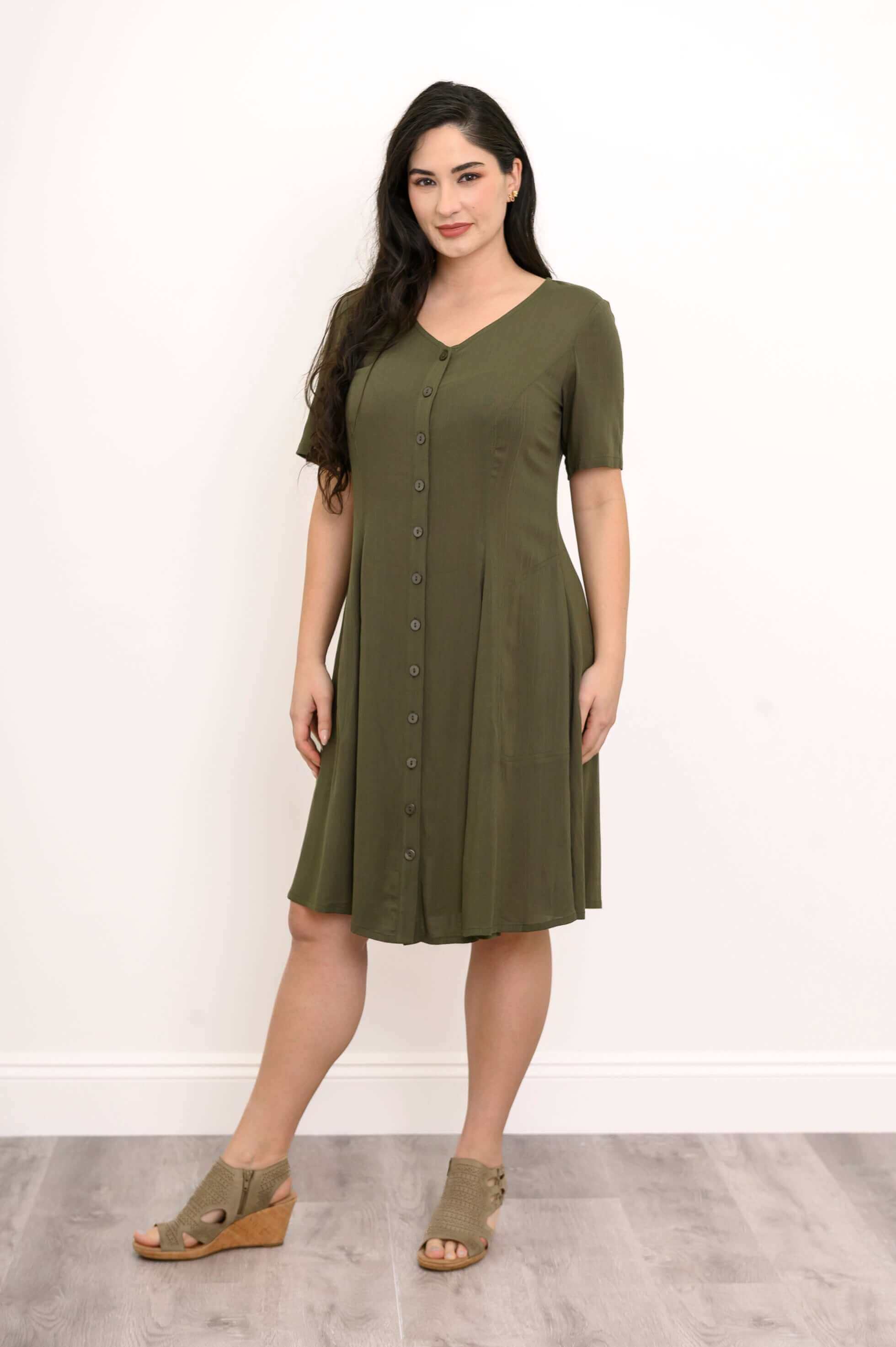 Teresa Dress, Khaki, Linen Bamboo - Image 2