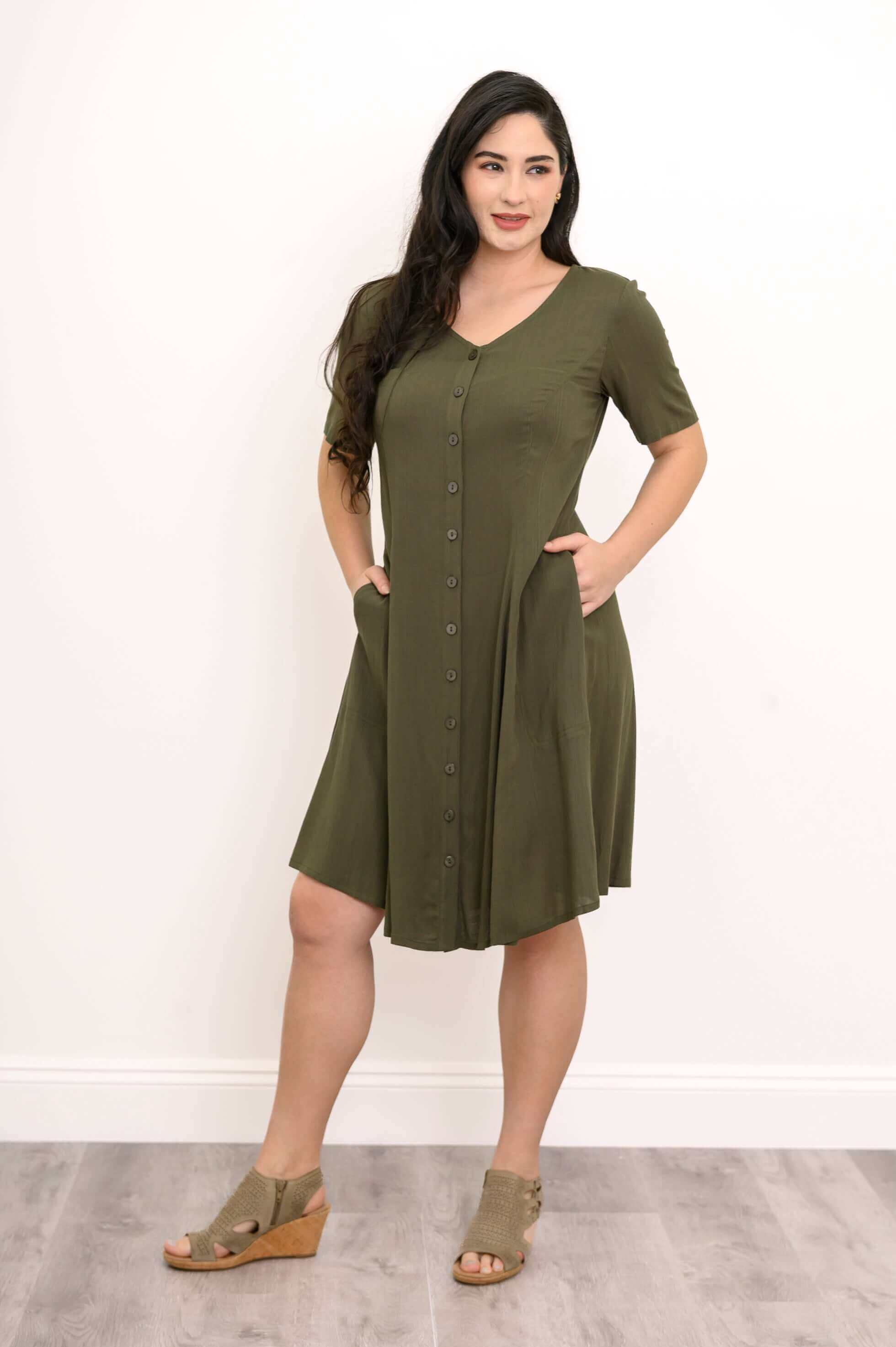 Teresa Dress, Khaki, Linen Bamboo - Image 3