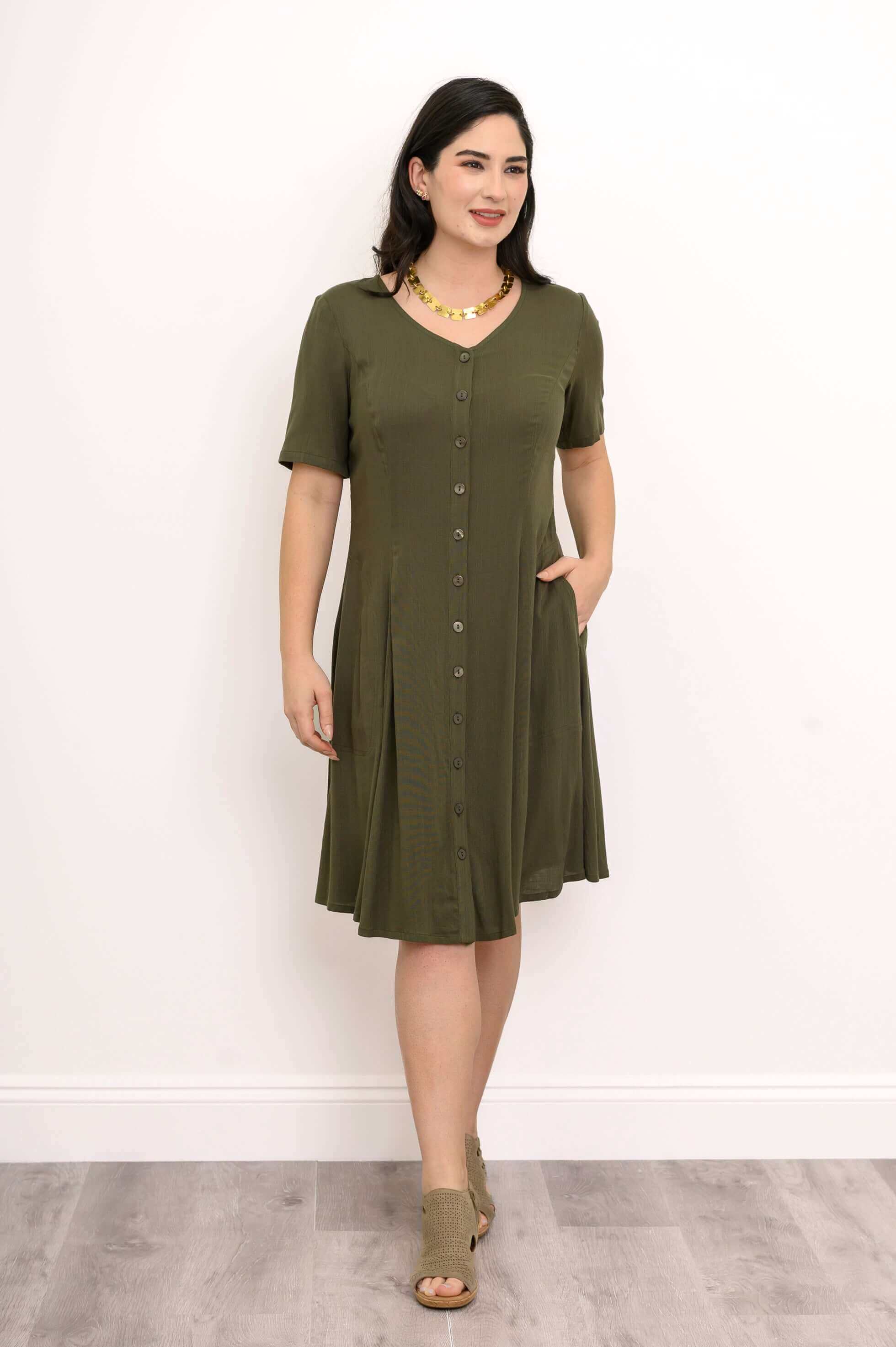 Teresa Dress, Khaki, Linen Bamboo - Image 4