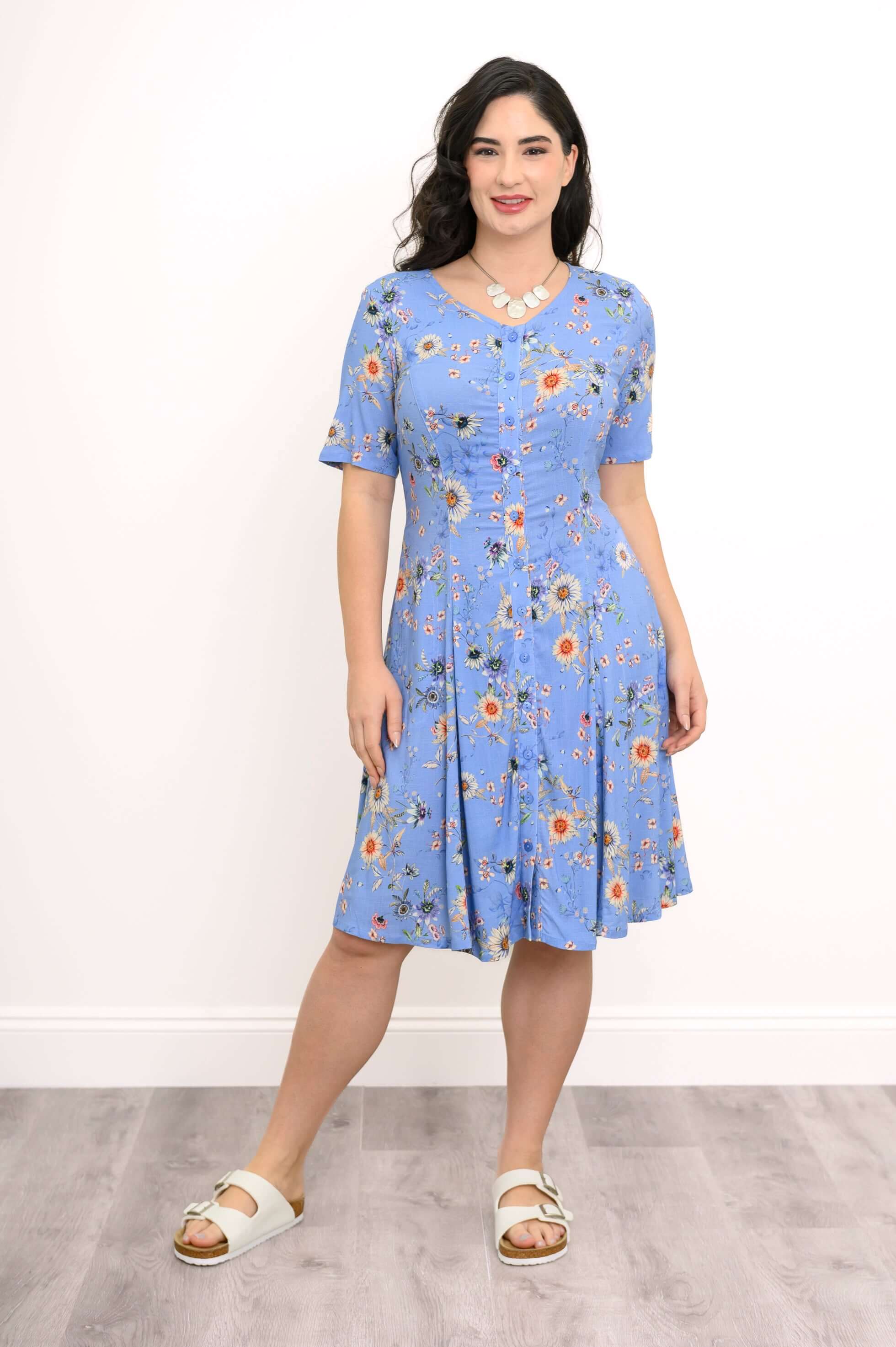 Teresa Dress, Peri Daisy, Linen Bamboo - Image 2