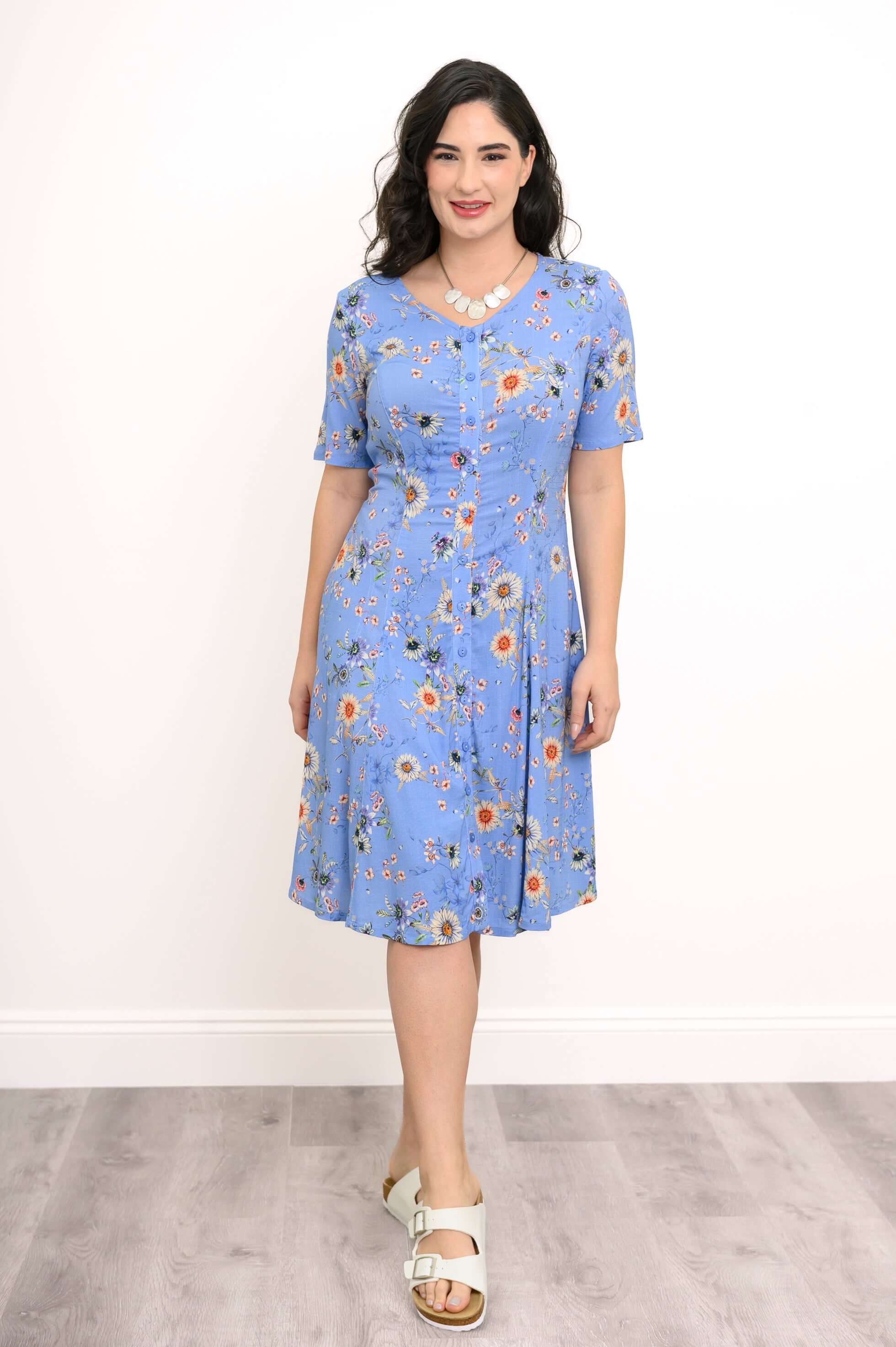 Teresa Dress, Peri Daisy, Linen Bamboo - Image 3