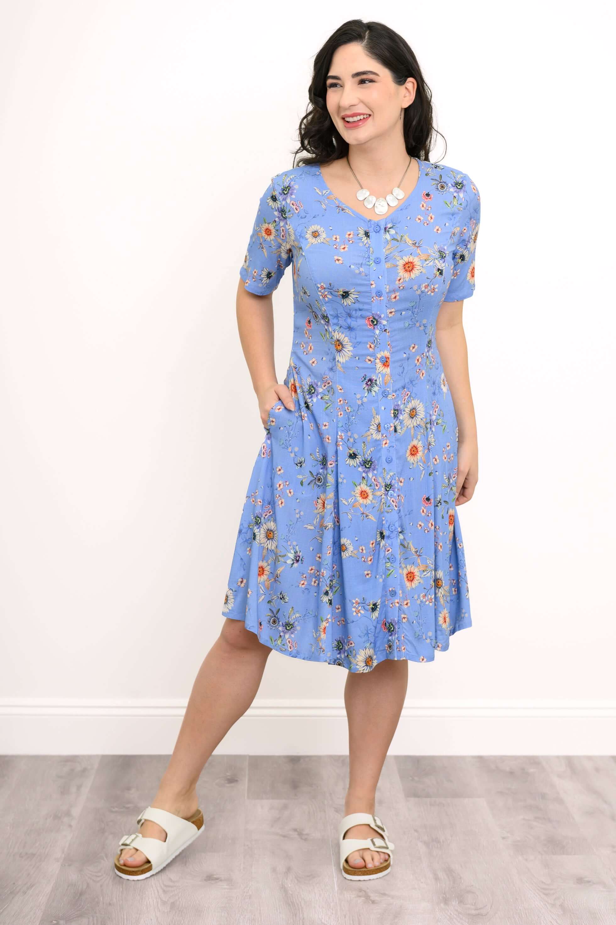 Teresa Dress, Peri Daisy, Linen Bamboo - Image 9
