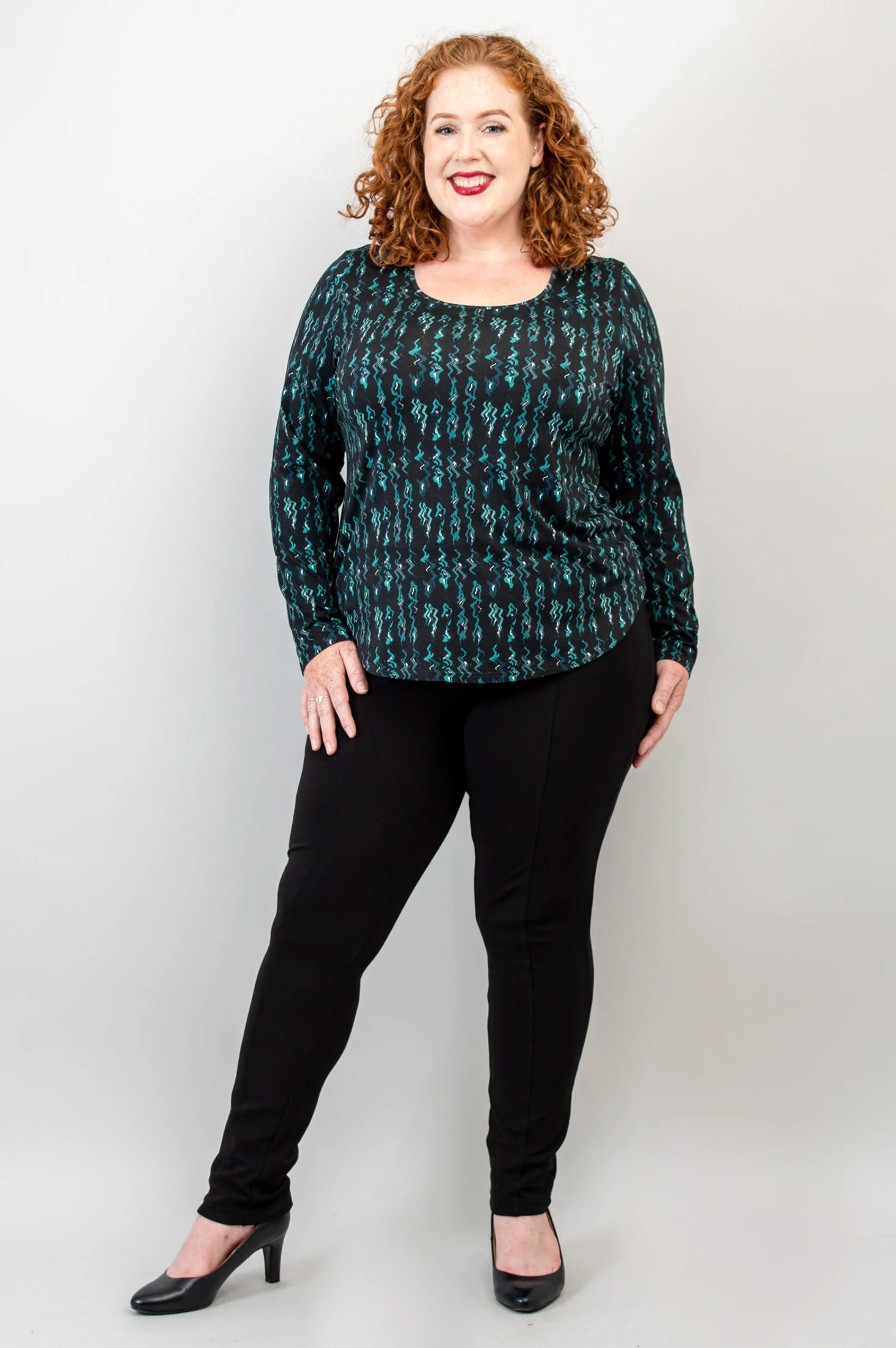 Tessa Long Sleeve Top, Teal Abstract, Bamboo - Final Sale - Image 4