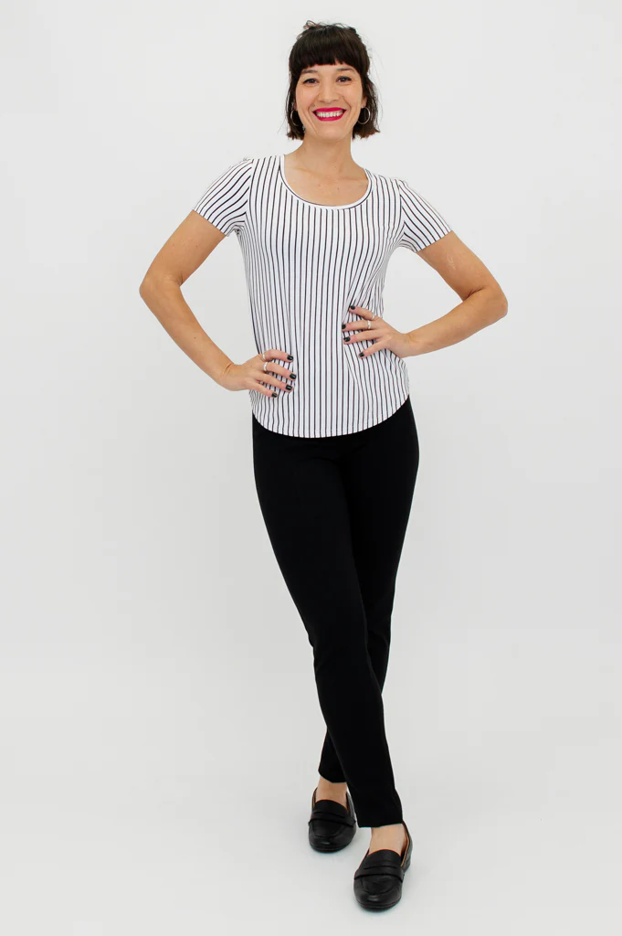 Tessa Tee, White/Black Small Stripe, Bamboo- Final Sale - Image 10