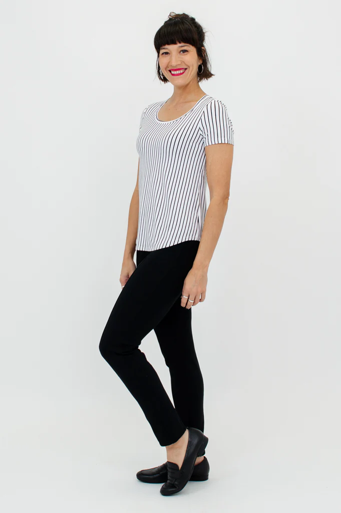Tessa Tee, White/Black Small Stripe, Bamboo- Final Sale - Image 11