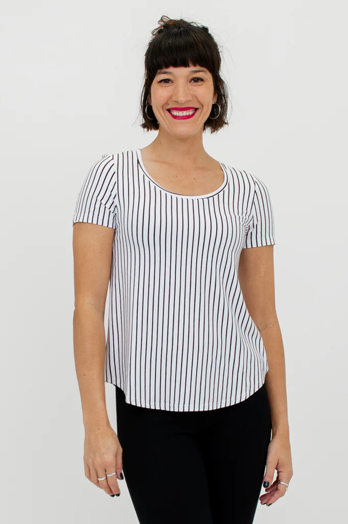 Tessa Tee, White/Black Small Stripe, Bamboo- Final Sale - Image 8