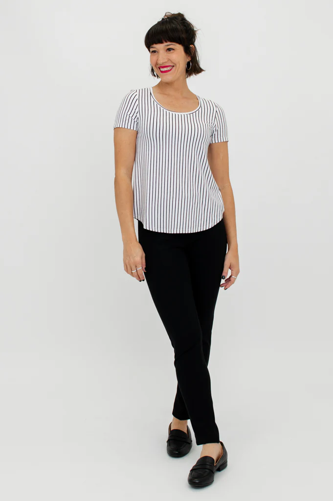 Tessa Tee, White/Black Small Stripe, Bamboo- Final Sale - Image 9