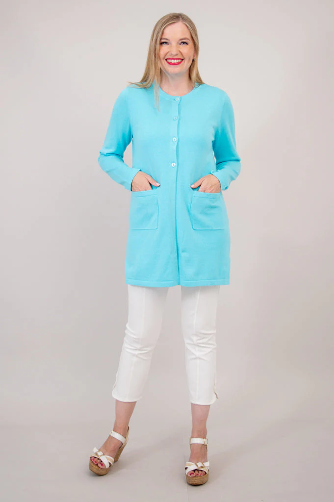 Tommy Cardigan, Turquoise, Cotton - Final Sale - Image 2