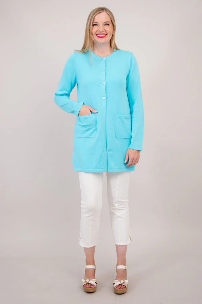 Tommy Cardigan, Turquoise, Cotton - Final Sale - Image 3
