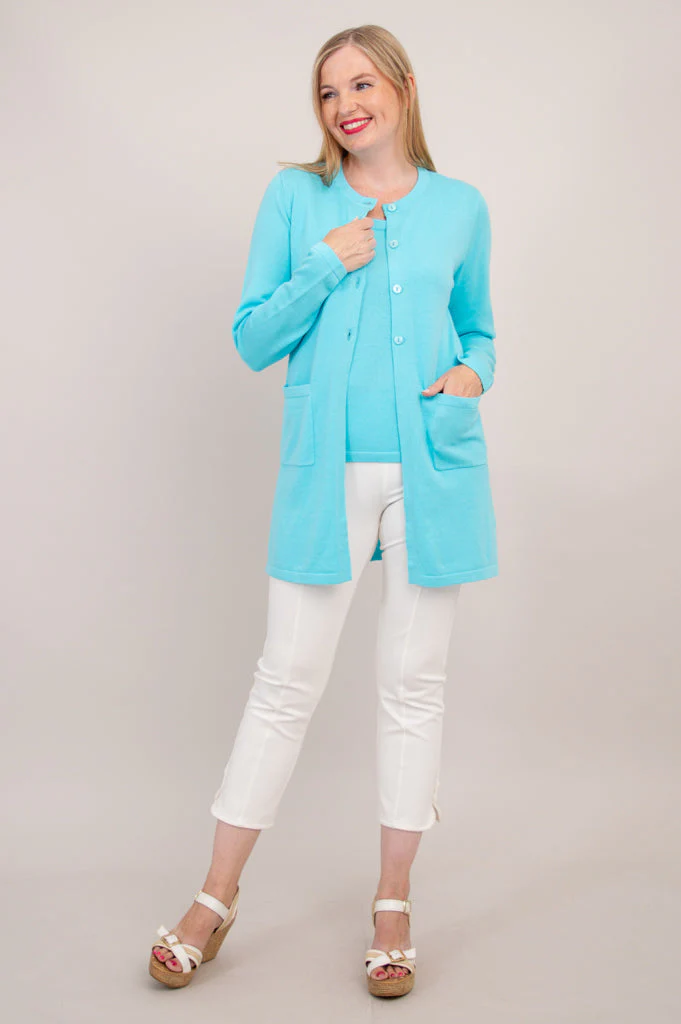 Tommy Cardigan, Turquoise, Cotton - Final Sale - Image 4