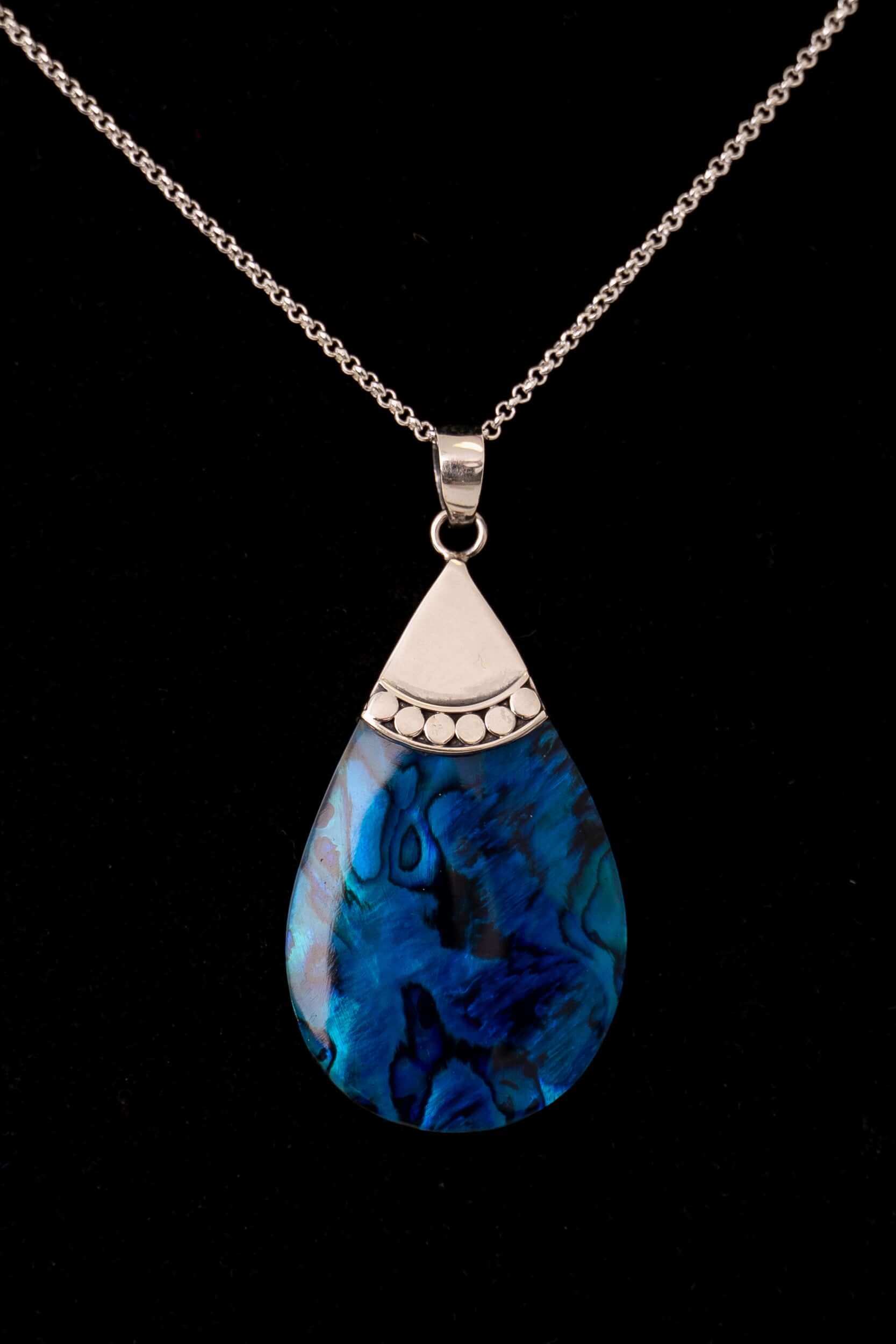 Blue Pava Tear Pendant Necklace