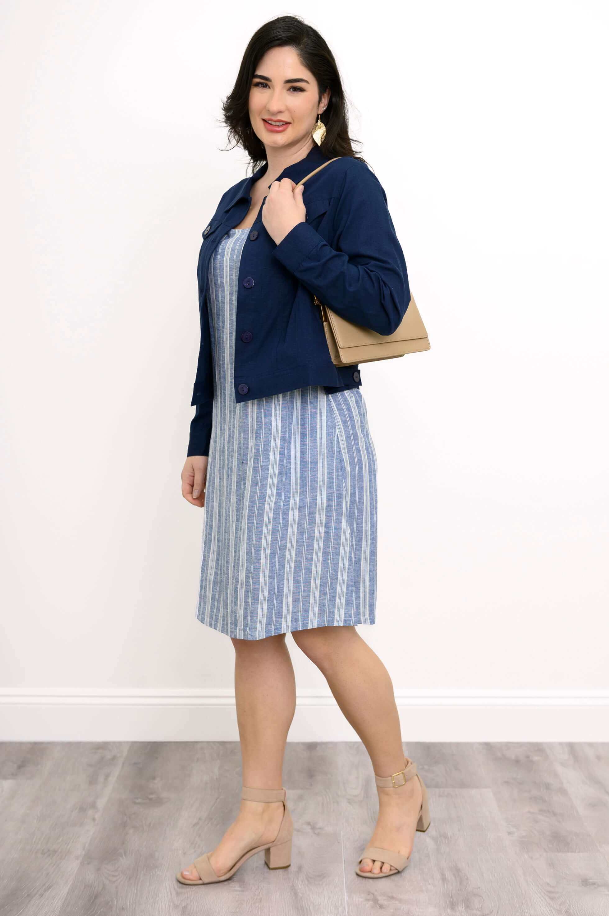 Velma Dress, Denim Stripe, Linen Viscose - Image 4