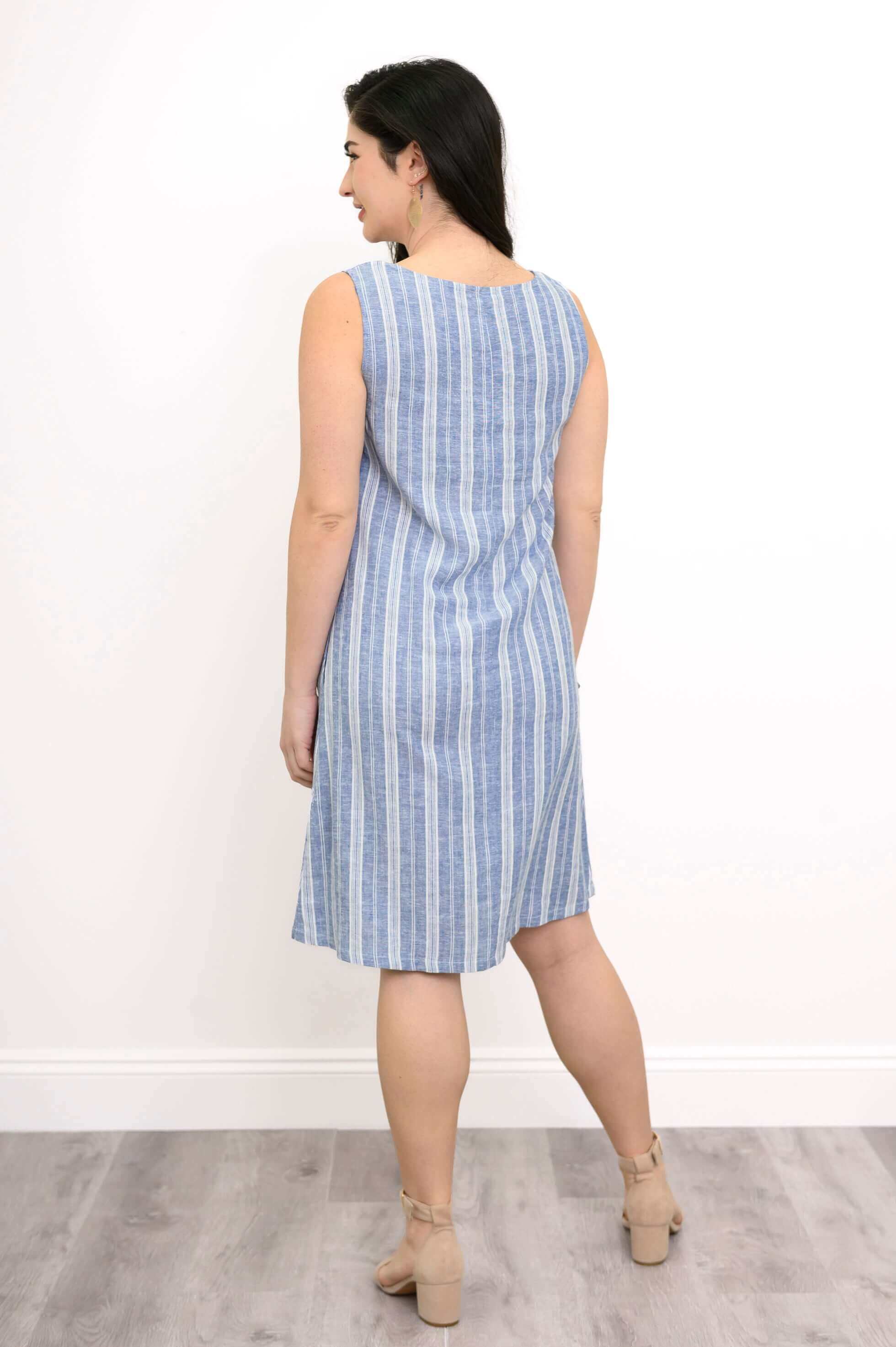 Velma Dress, Denim Stripe, Linen Viscose - Image 6