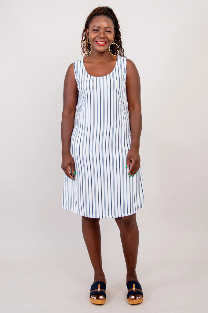 Velma Dress, Indigo Stripe, Linen Bamboo- Final Sale - Image 3