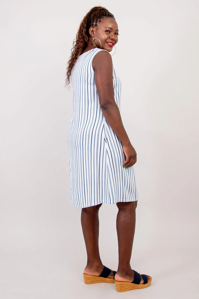 Velma Dress, Indigo Stripe, Linen Bamboo- Final Sale - Image 7