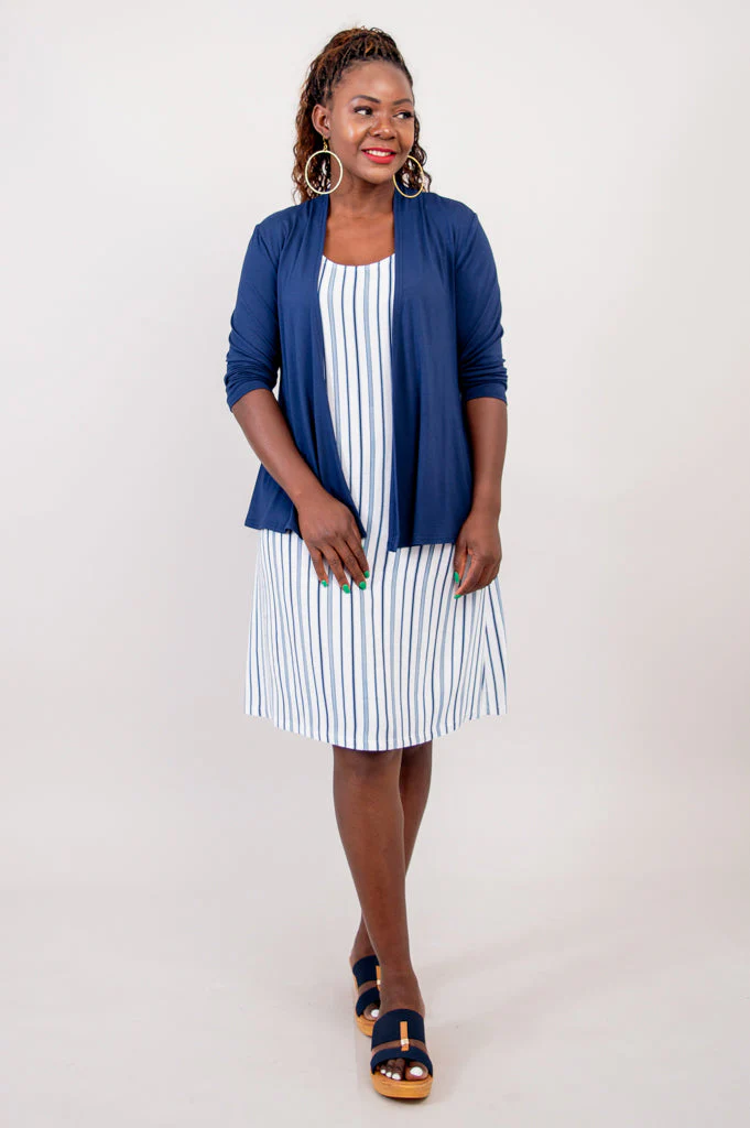 Velma Dress, Indigo Stripe, Linen Bamboo- Final Sale - Image 8
