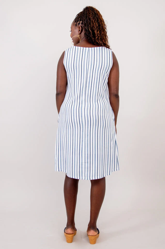 Velma Dress, Indigo Stripe, Linen Bamboo- Final Sale - Image 9