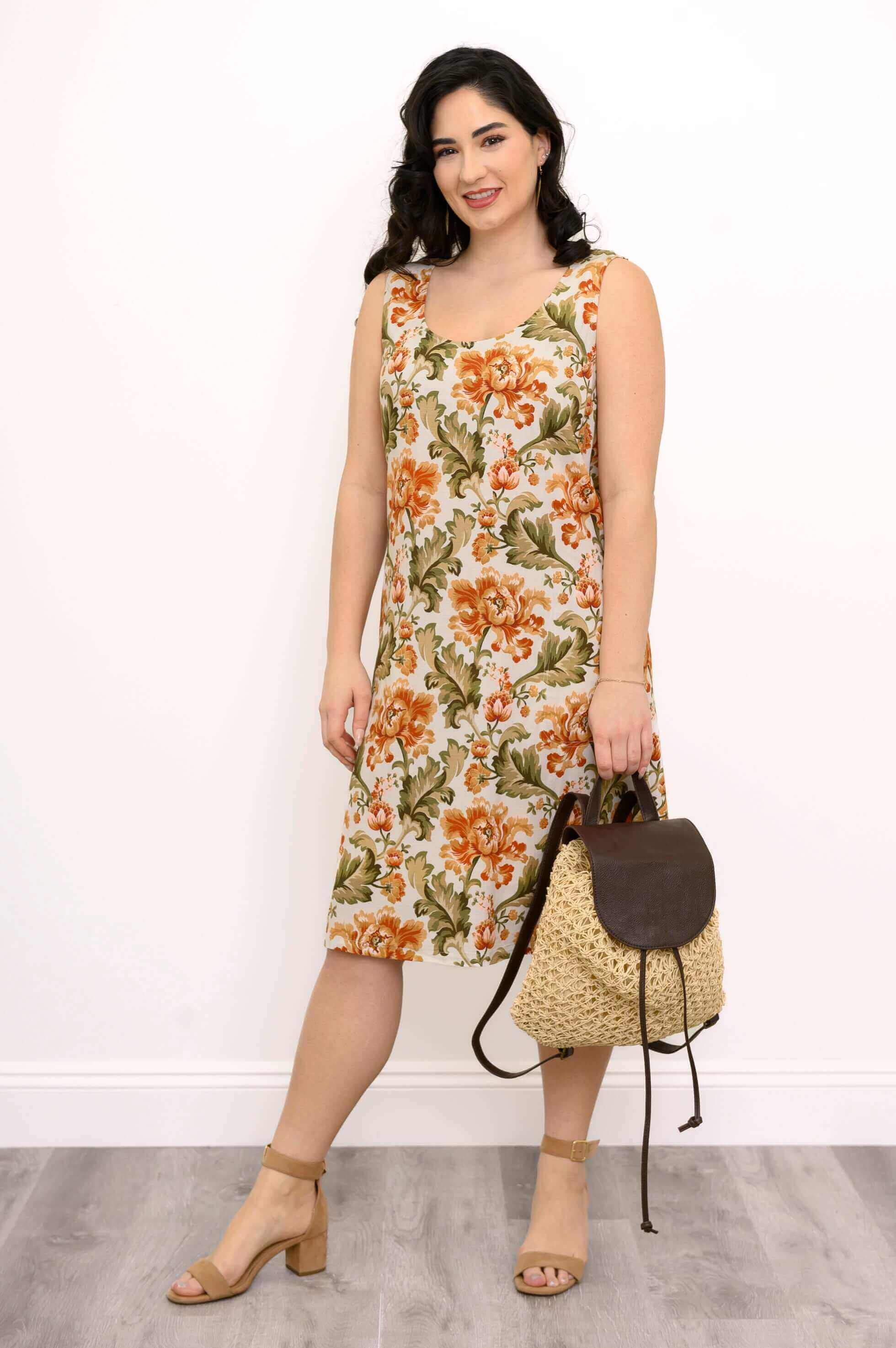 Velma Dress, Khaki Tapestry, Linen Bamboo - Image 2