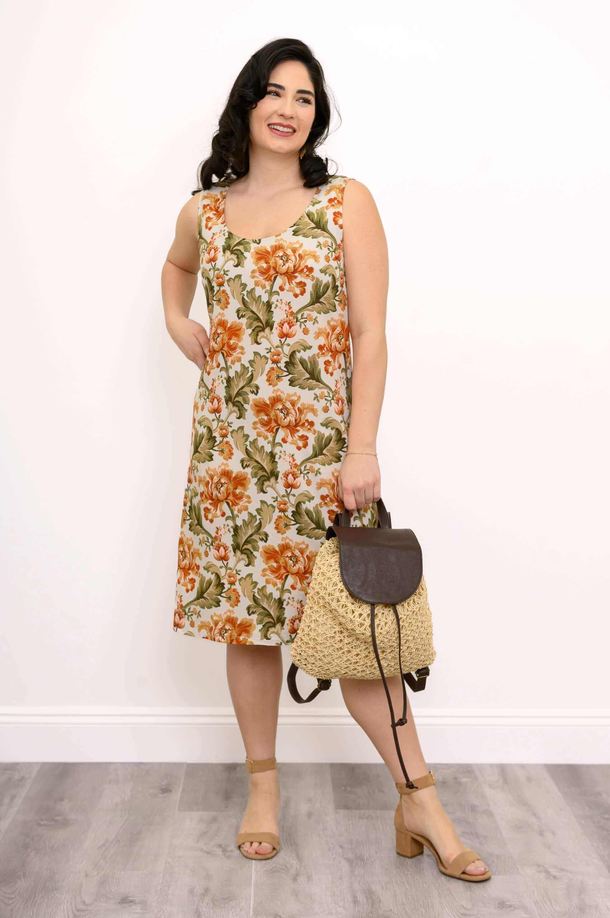 Velma Dress, Khaki Tapestry, Linen Bamboo - Image 3
