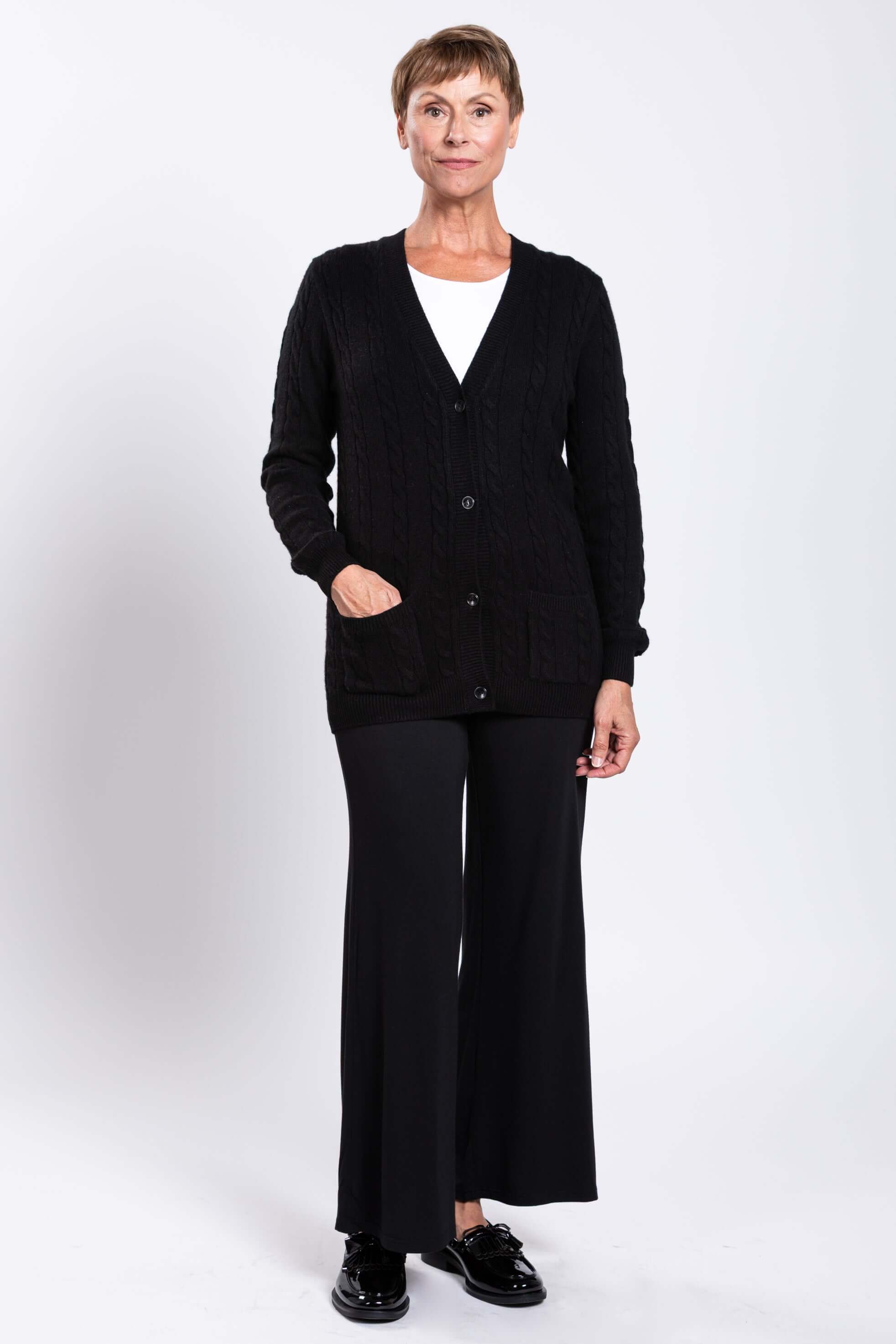 Ventura Cardigan, Black, Wool Cashmere - Image 2