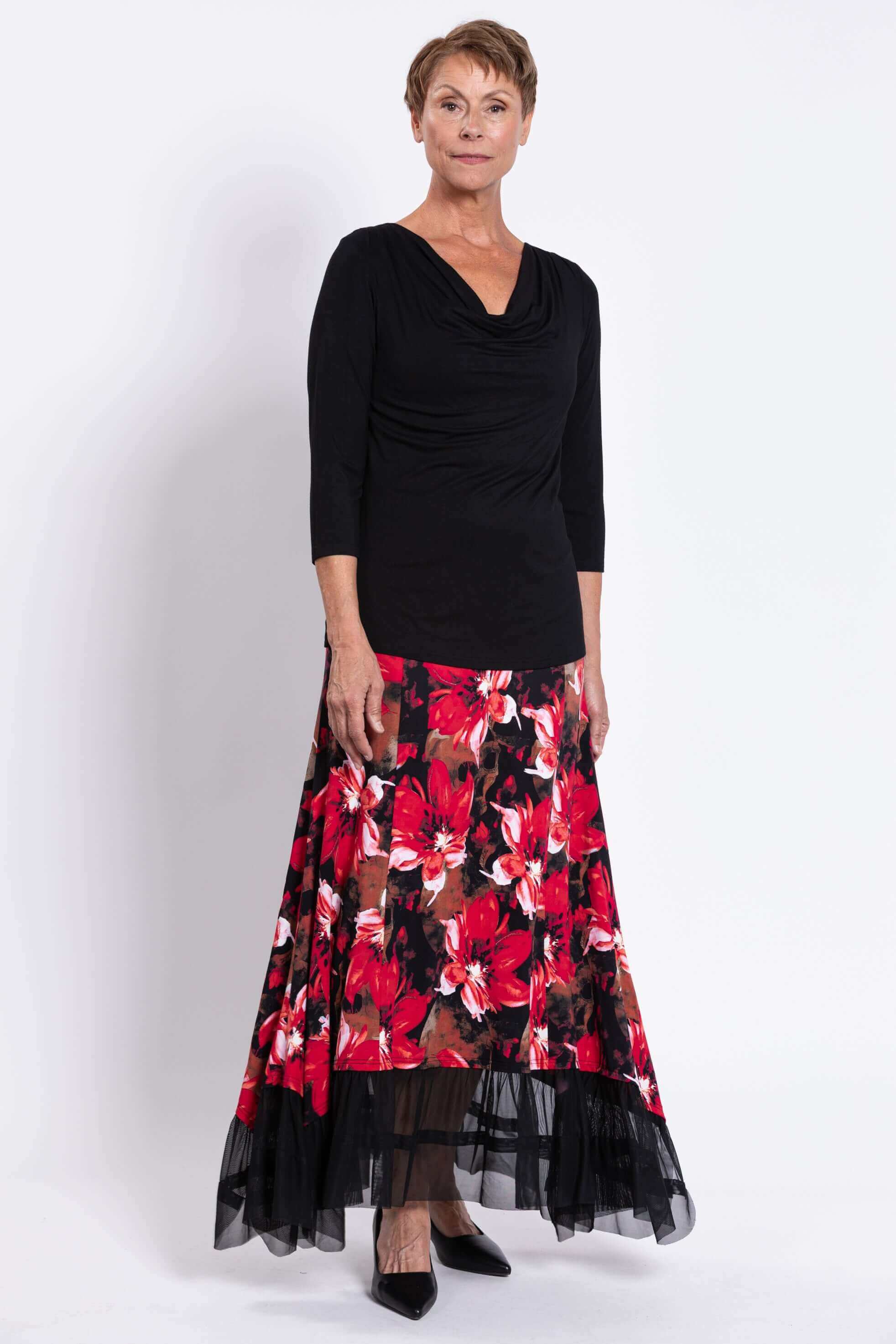 Vera Skirt, Lipstick Poinsetta, Bamboo
