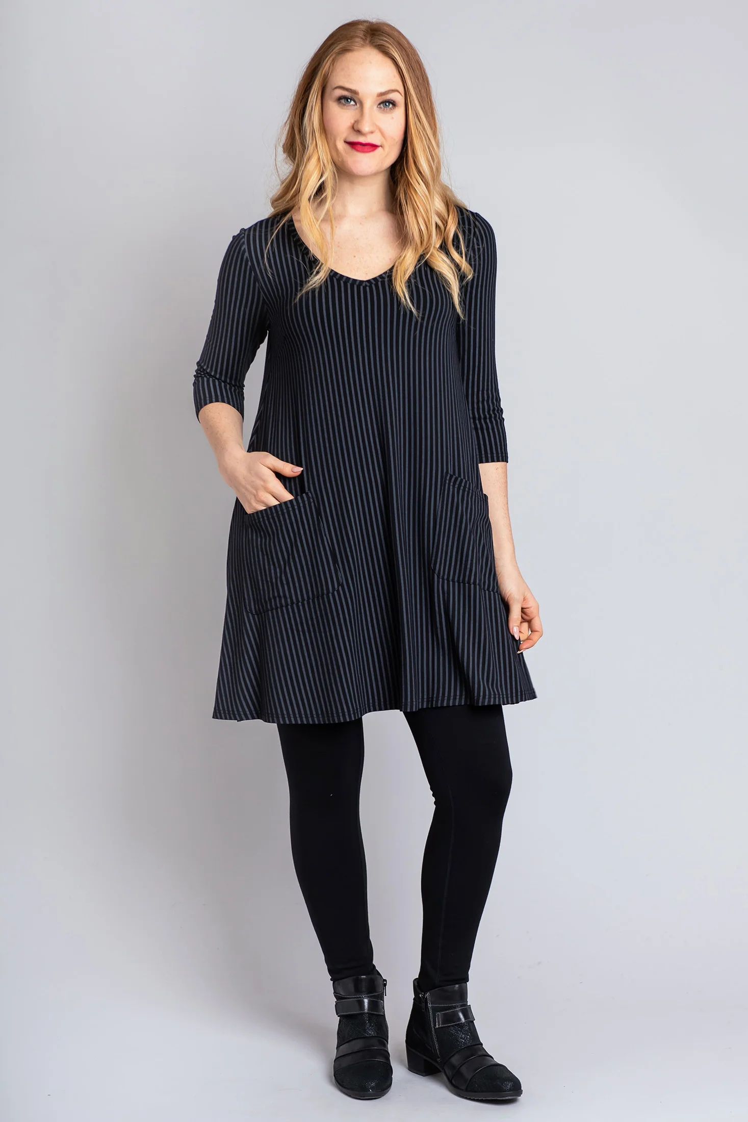 Veronica Tunic, Blk/Grey Stripe, Bamboo - Image 10