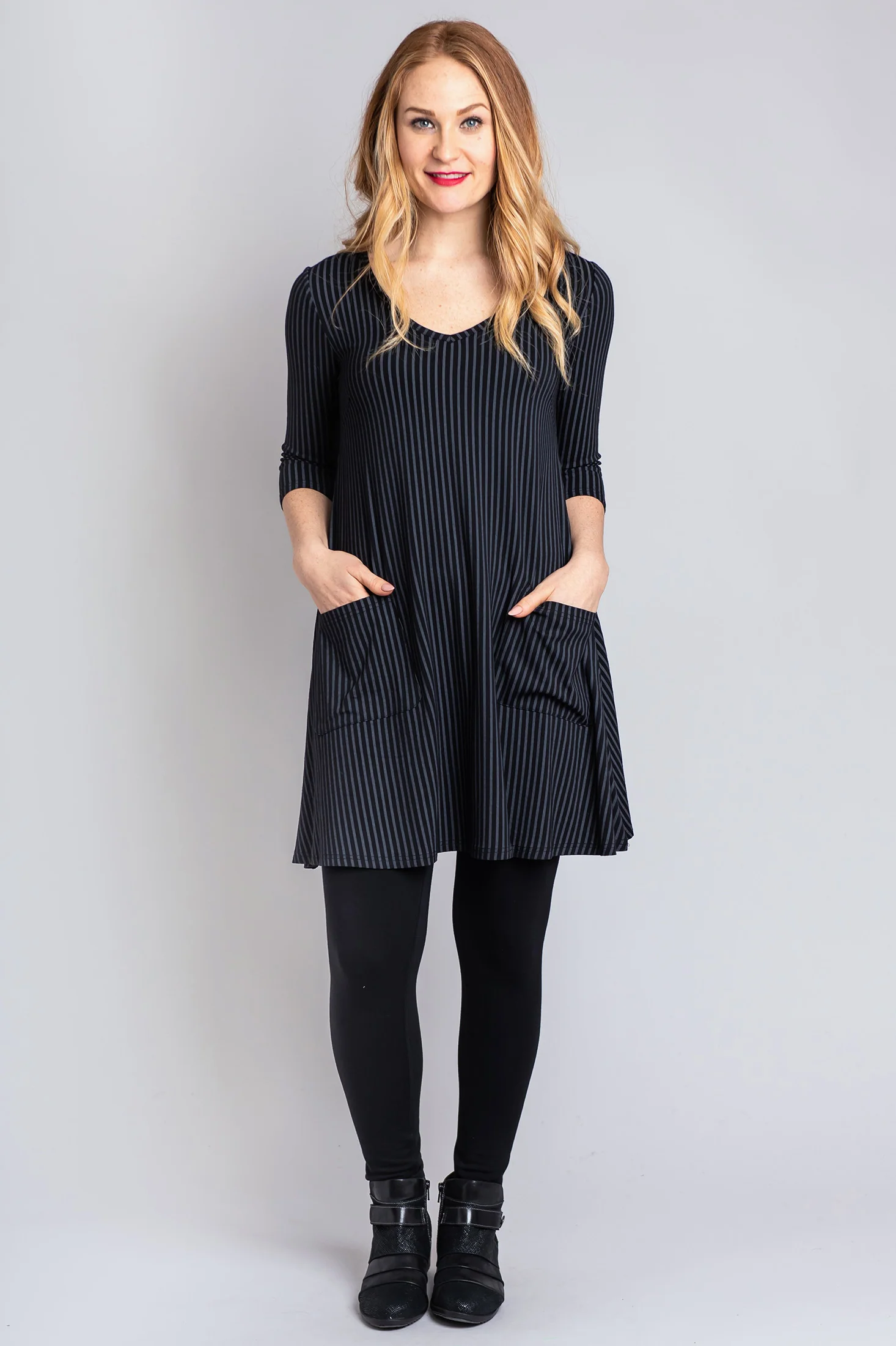 Veronica Tunic, Blk/Grey Stripe, Bamboo - Image 11