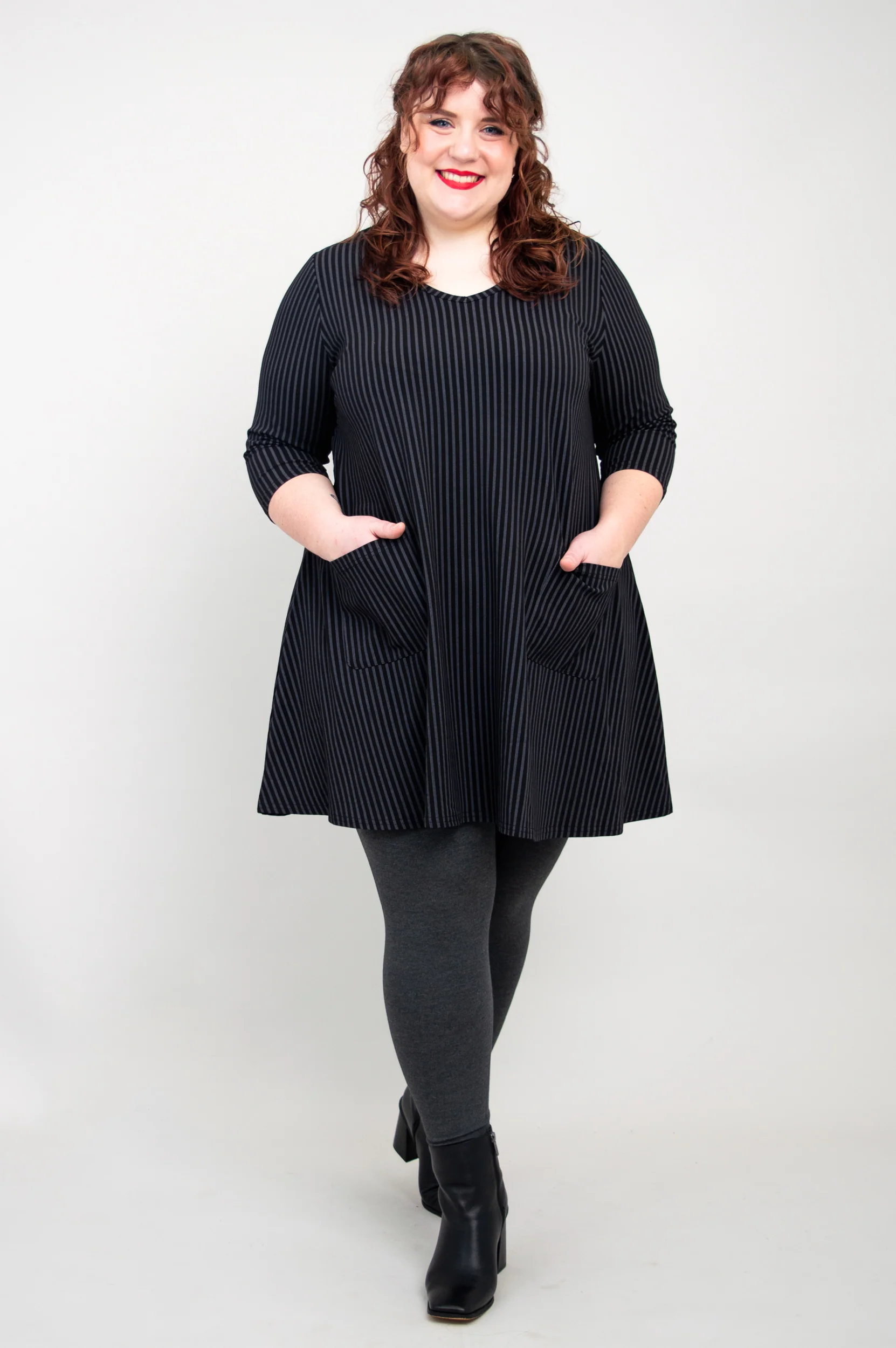 Veronica Tunic, Blk/Grey Stripe, Bamboo - Image 4