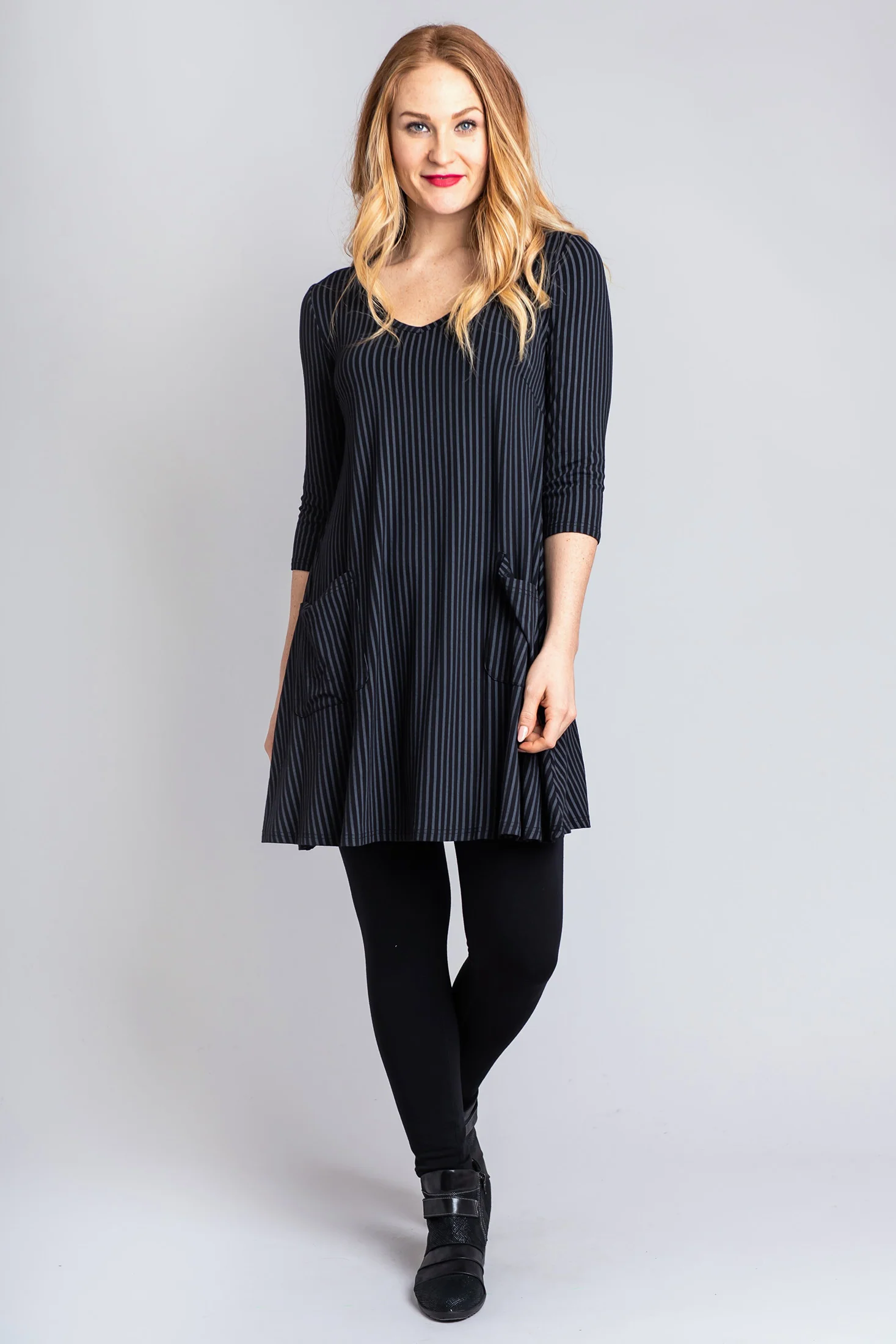 Veronica Tunic, Blk/Grey Stripe, Bamboo - Image 6