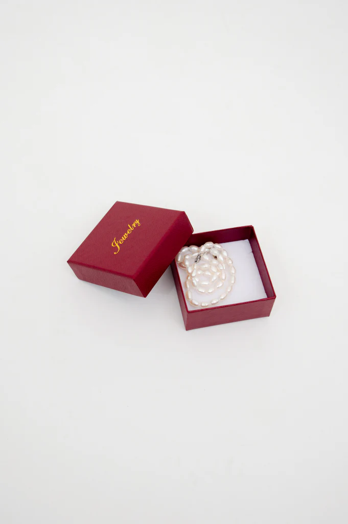 White Pearl Necklace with Crimson Red Gift Box - Image 3