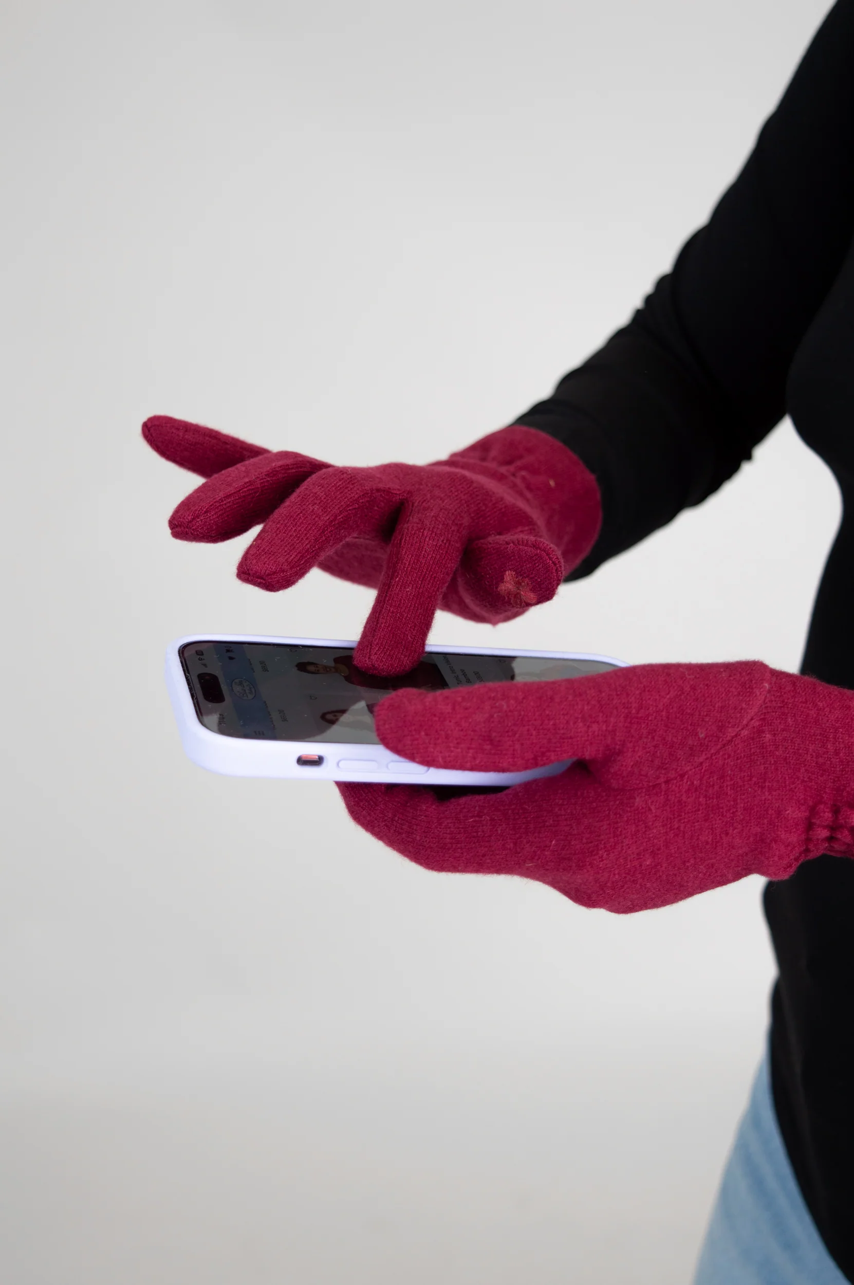 Wool Gloves, Burgundy - Image 2