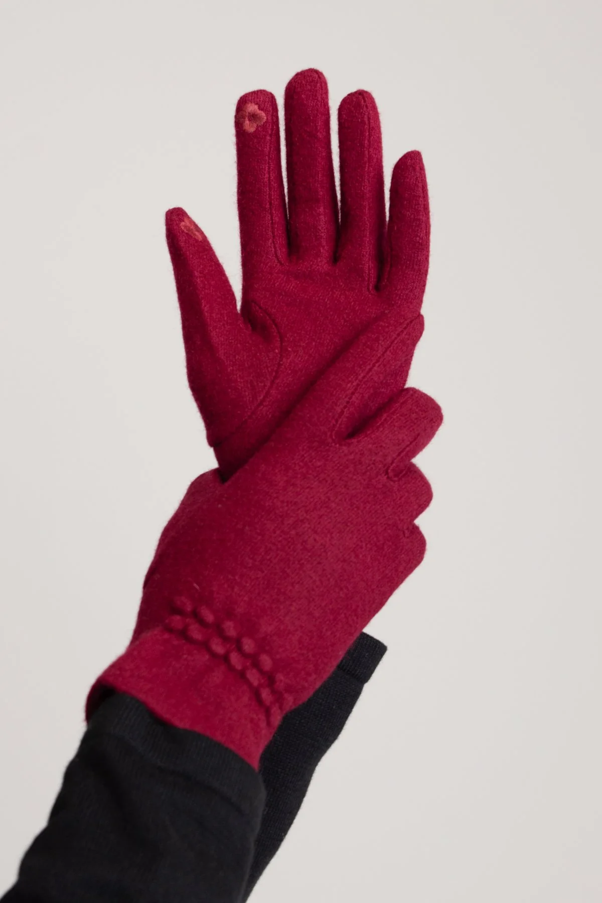 Wool Gloves, Burgundy - Image 3