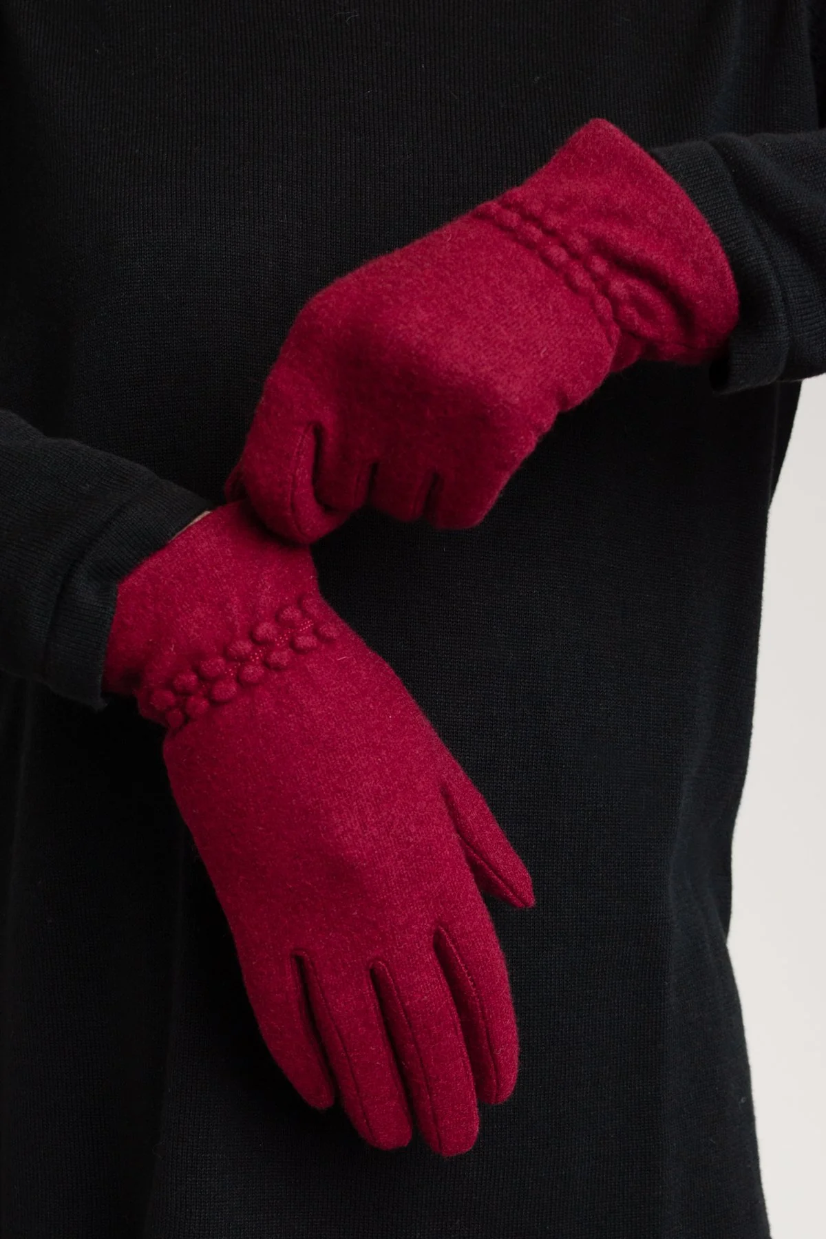 Wool Gloves, Burgundy - Image 4
